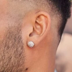 10mm Pave Set Stud Earrings In White Gold