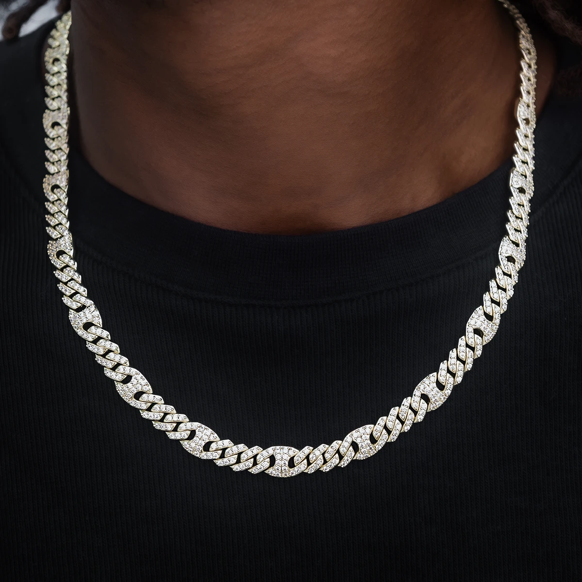 Iced Mariner Puffed Cuban Chain In Yellow Gold
