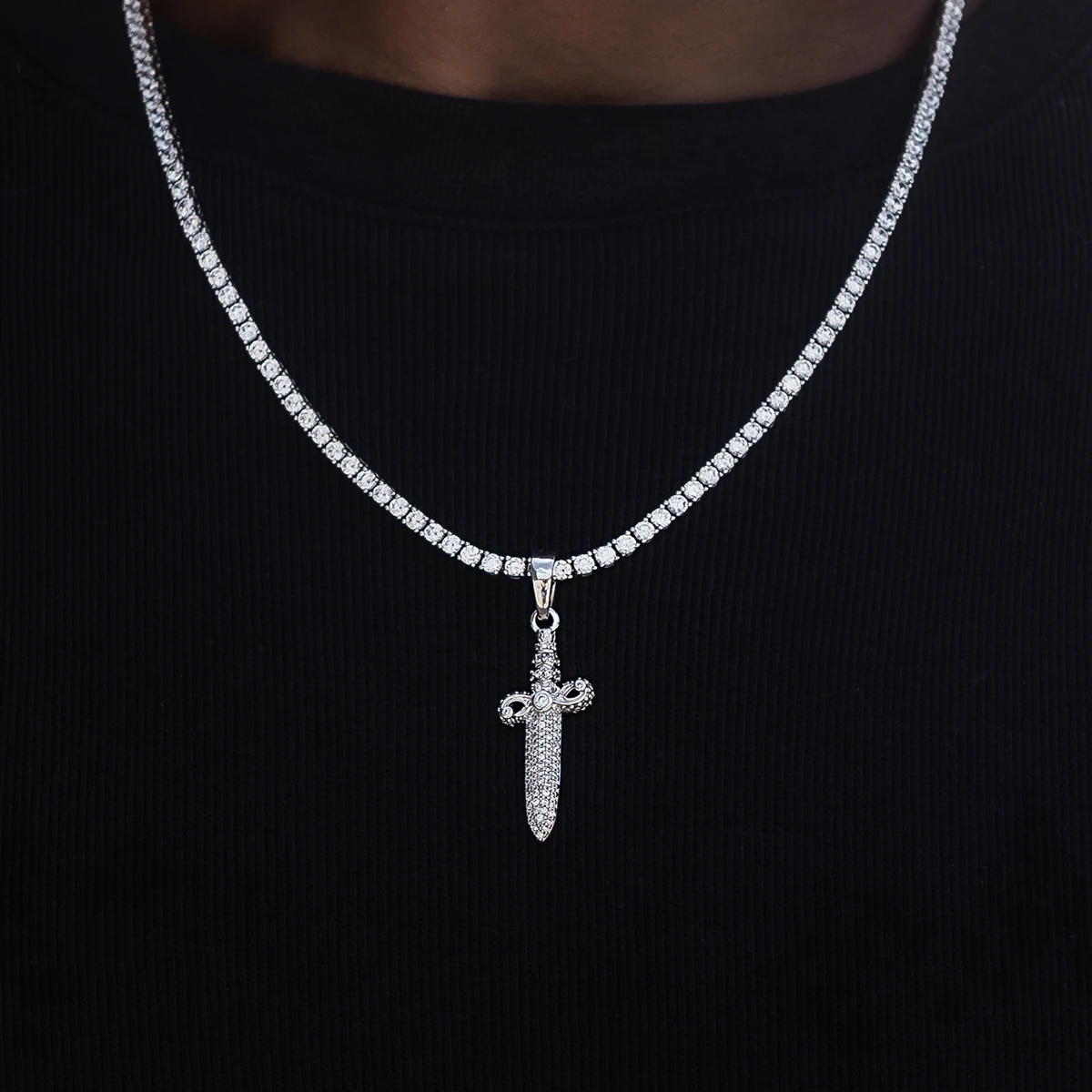 Iced Knife Pendant In White Gold - Image 2