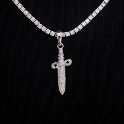 Iced Knife Pendant In White Gold