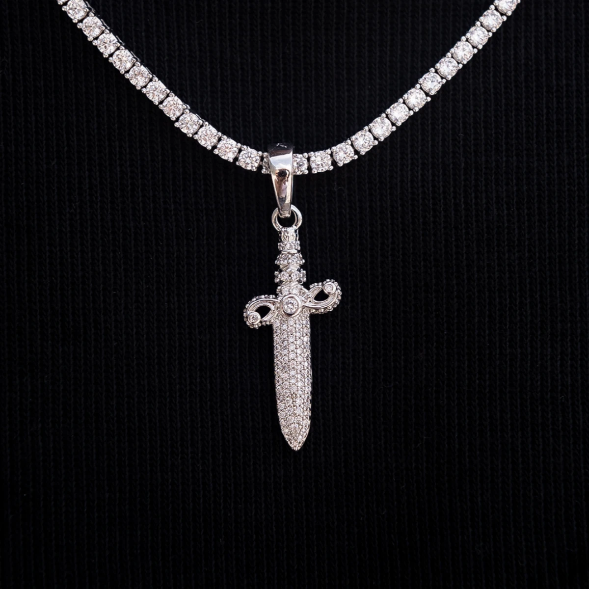 Iced Knife Pendant In White Gold