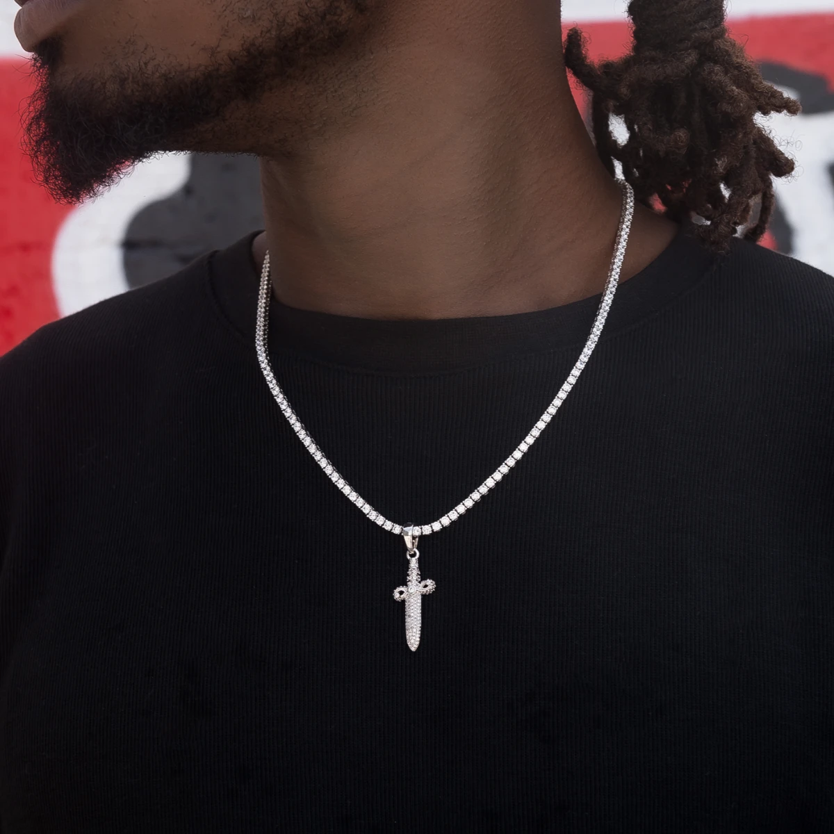 Iced Knife Pendant In White Gold - Image 3