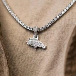 Denver Broncos Micro Logo Pendant - White Gold