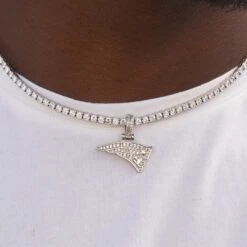 New England Patriots Micro Logo Pendant - White Gold