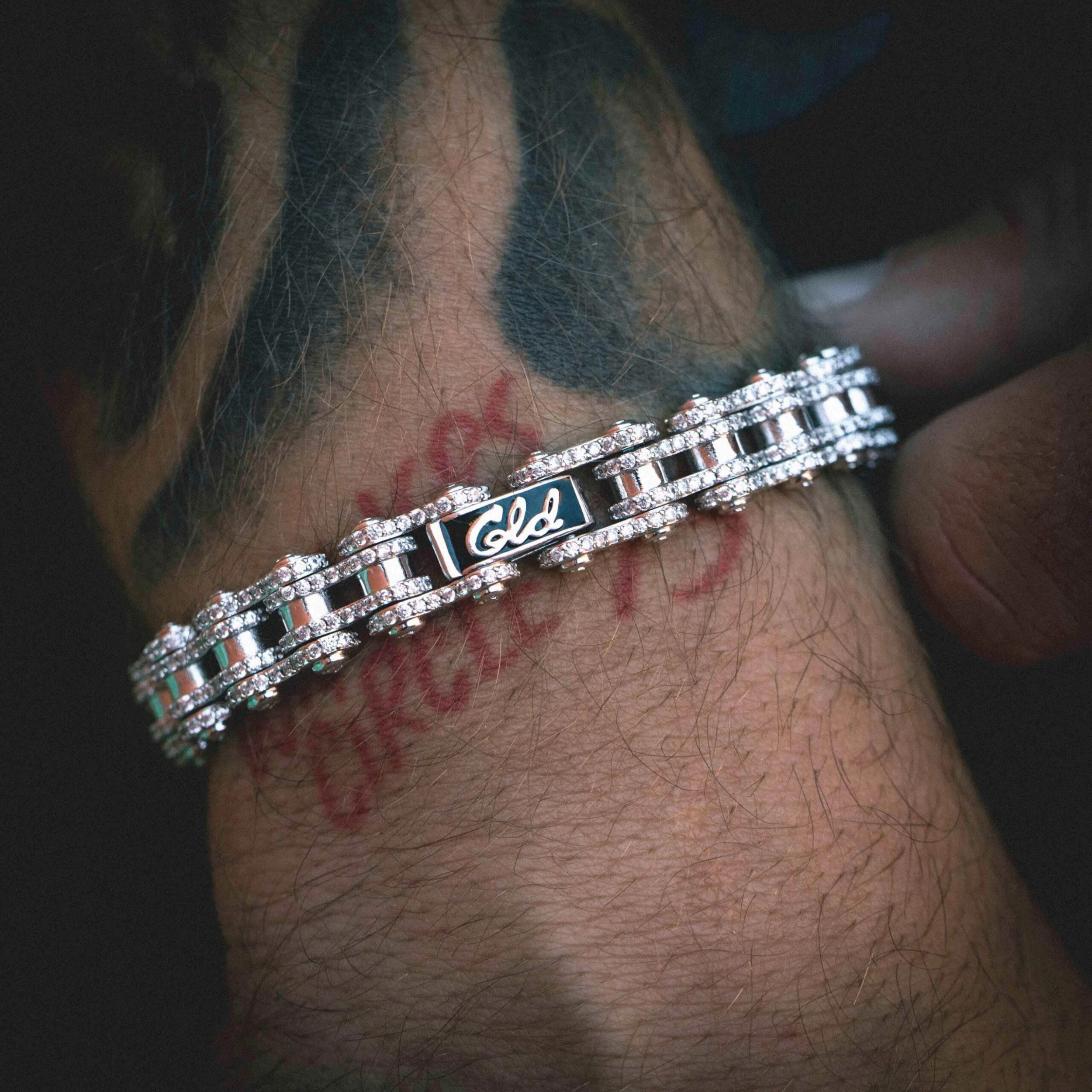 Iced Bike Chain Bracelet In White Gold