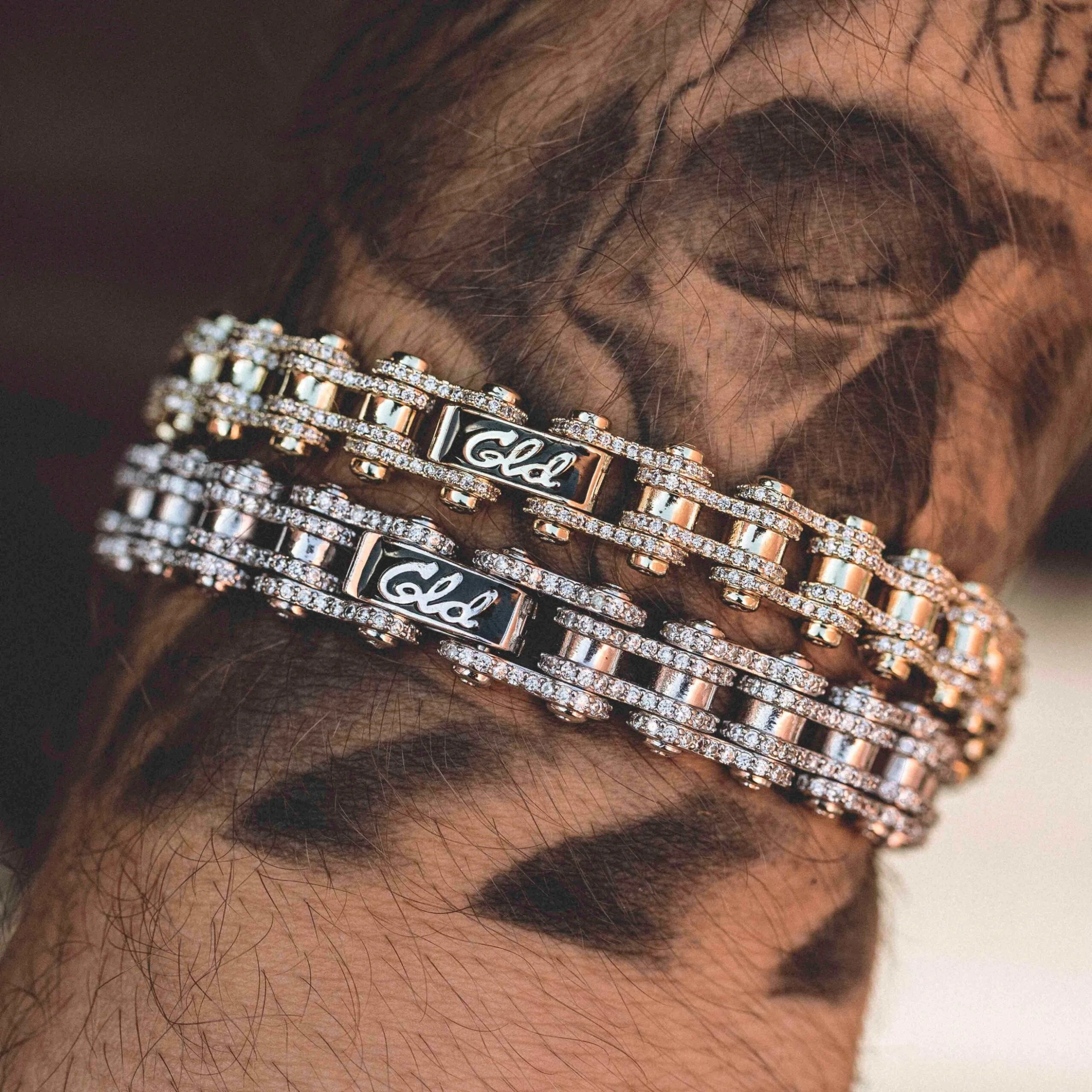 Iced Bike Chain Bracelet In White Gold - Image 2