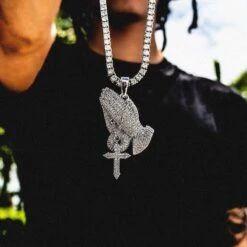 Iced Praying Hands In White Gold