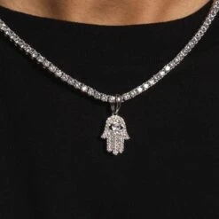 Micro Iced Hamsah Pendant In White Gold