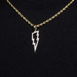 Micro Iced Lightning Bolt Pendant In Yellow Gold