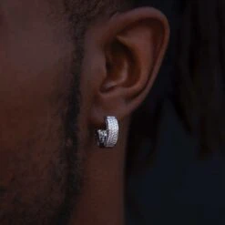 Pave Wide Hoop Earrings In White Gold